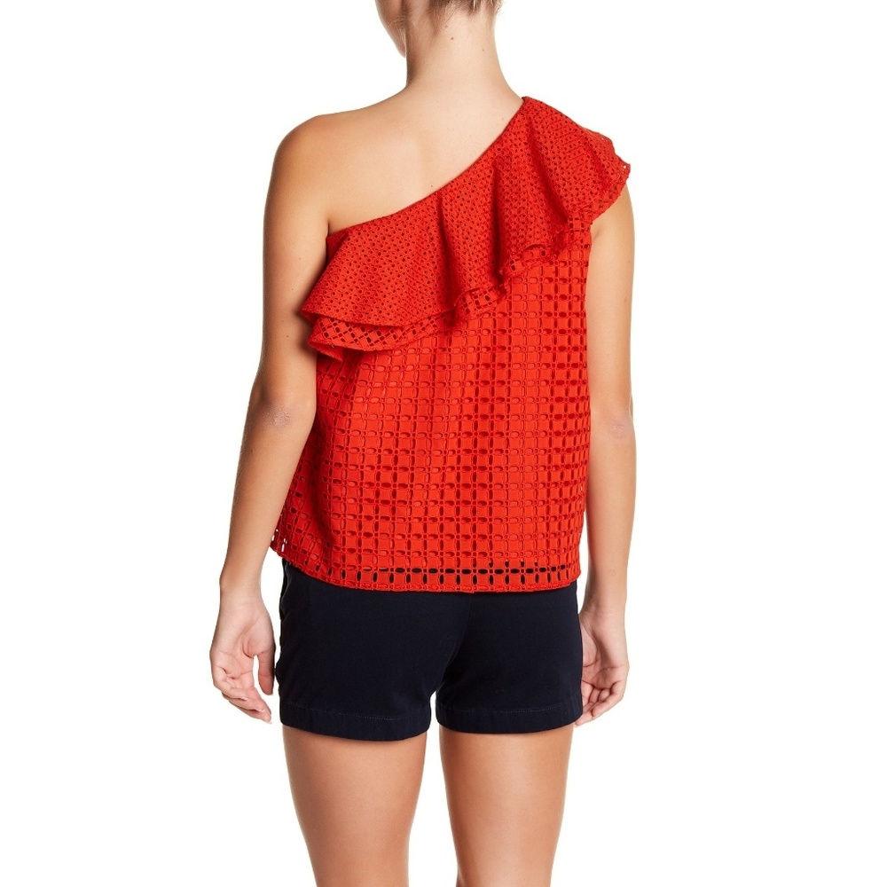 J CREW one shoulder ruffle eyelet top blouse - Picture 2 of 5